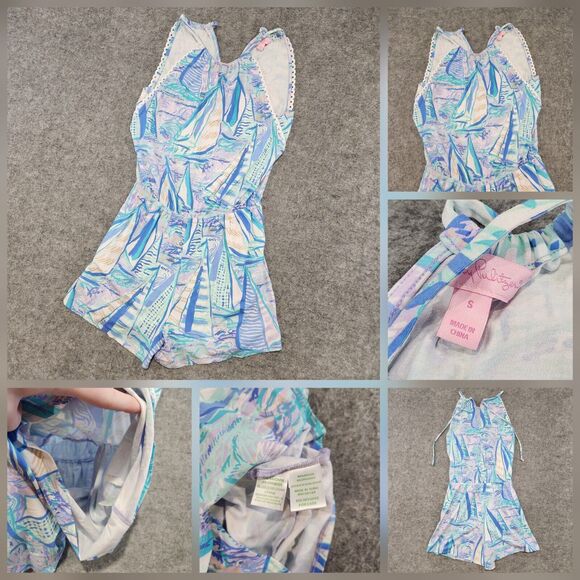 Lilly Pulitzer Women S Small Gianni Romper Light Lilac Aboat Time Sailboat Dress - Picture 1 of 16